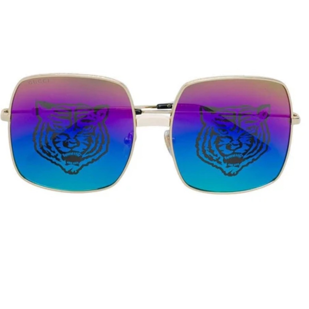 🆕 Gucci Gold Frame Tiger Multicolor Oversized Sunglasses